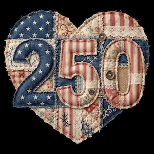 250 patchwork hart PNG, patriottisch gewatteerd ontwerp, Americana digitale kunst, sublimatie 250e verjaardag, rustieke nummer clipart, instant