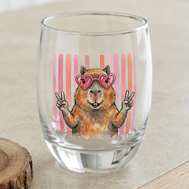 Happy Capybara Pillow, Love Heart Sunglasses, Funny Animal Decor, Watercolor Capybara, Cute Peace Sign, Striped Background

tags: capybara