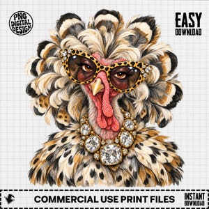 Sassy Turkey PNG, Funny Thanksgiving Clipart, Glam Turkey Png, Leopard Glasses Sublimation PNG, Fall Animal Art, Digital Download