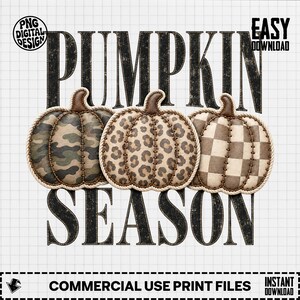 Pumpkin Season PNG, Leopard Camo Checkered Pumpkins, Rustic Fall Sublimation Design, Autumn Digital Download File