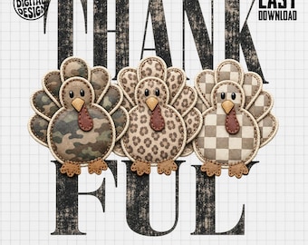 Thankful Turkey PNG, Thanksgiving Clipart, Sublimation Design, Digital Download PNG, Fall Turkey Shirt Png