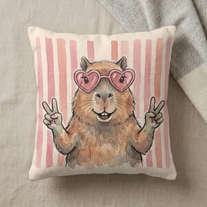 Capybara with heart sunglasses and peace signs, three sticker variations.