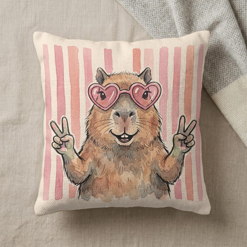 Capybara with heart sunglasses and peace signs, three sticker variations.