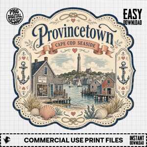 Provincetown Cape Cod Seaside PNG, Lighthouse Clipart, Beach Town Png, Nautical Lighthouse Png, Ocean Village Sublimation Png, Digital