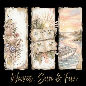 Waves Sun Fun PNG, Summer Travel Clipart, Cruise Ship Png, Beachy Png, Vintage Map PNG, Seashells Sublimation, Digital Download