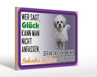 Holzschild Spruch 30x20 cm Glück anfassen Bolonka Zwetna Deko Schild wooden sign