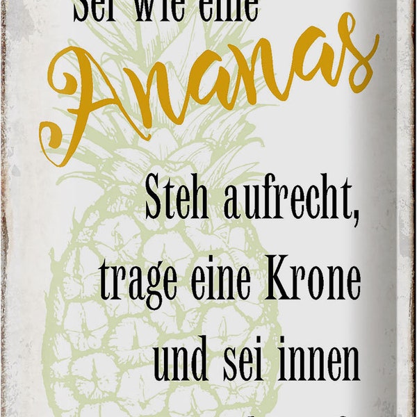 Blechschild Spruch 20x30 cm sei Ananas aufrecht zuckersüß Deko Schild tin sign