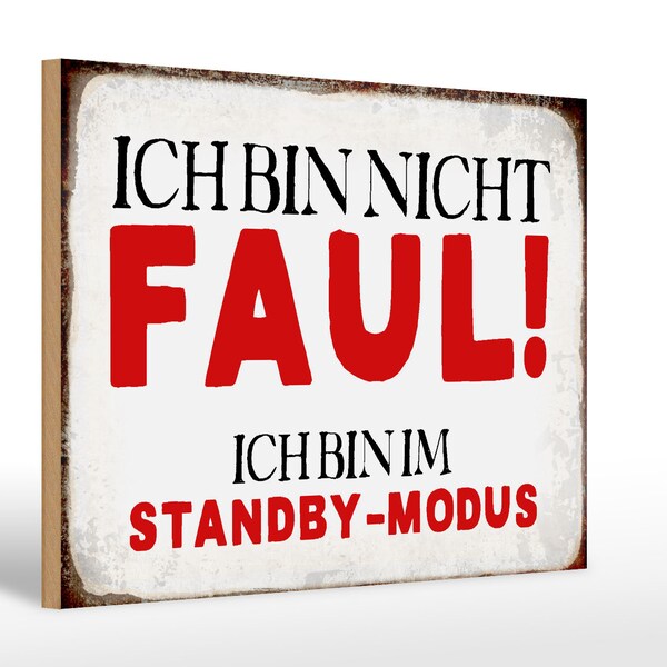 Holzschild Spruch 30x20 cm bin nicht faul im standby Modus Deko Schild wooden sign
