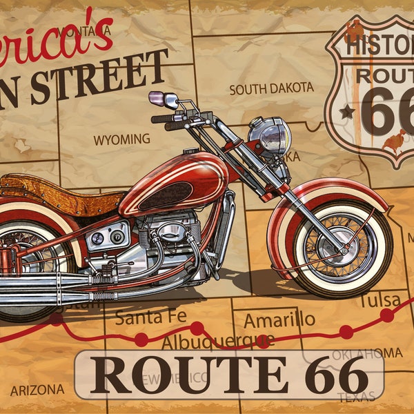 Blechschild Motorrad 30x20cm America`s main street route 66 Deko Schild tin sign