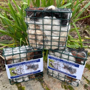 Alpaca Bird Nesting Material in Square Hanging Holder -100% Natural Alpaca Wool for Nesting Birds