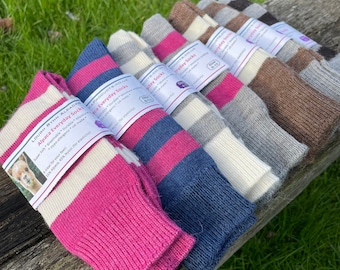 Alpaka Socken Wolle Alltag Kleidersocken | Gestreifte Farben | Hergestellt in GB