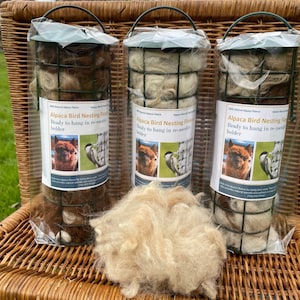 Alpaca Bird Nesting Material in Cylinder Hanging Holder -100% Natural Alpaca Wool for Nesting Birds GIFT PACK