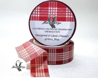 Dirt Red Palaka Washi Tape, Pattern Red Plaid Washi Tape, Checkered Red Tape, Striped Red Washi Tape, 10mX15mm, Washi Hawaii Palaka