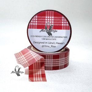 May include: Red and white plaid washi tape with the text "Palaka in Dirt Red 10M Washi Masking Tape @Hinu_Rise" on a red background.