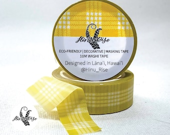 Yellow Palaka Washi Tape, Pattern Yellow Plaid Washi Tape, Checkered Yellow Tape, Striped Yellow Washi Tape, 10mX15mm, Washi Hawaii Palaka