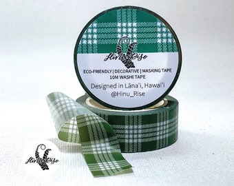 Hunter Green Palaka Washi Tape, Pattern Green Plaid Washi Tape, Checkered Green Tape, Striped Green Washi Tape, Washi Hawaii Palaka