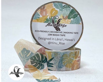 Boho Washi Tape, Boho Tropical, Boho Plant Washi Tape, Cream Washi Tape, Boho Monstera Design, Ginger Lauae, Hawaii Washi Tape, Kalo Leaf