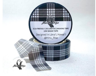 Charcoal Black Palaka Washi Tape, Pattern Black Plaid Washi Tape, Checkered Dark Gray Tape, Striped Black Washi Tape, Washi Hawaii Palaka