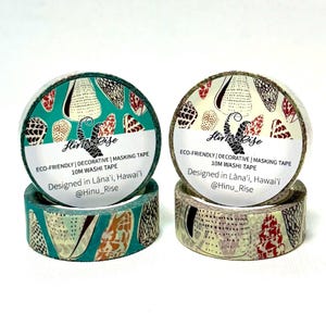 Sand and Sea Shell Washi Tape: Banded Marble, Flea, Leopard, & Hebrew Cones, Punctured miter, and Papal Miter Shell Design (15mm X 10M)