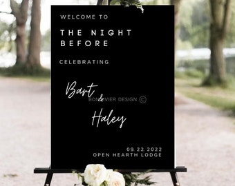 THE NIGHT BEFORE, The Night Before Downloadable Template, Welcome to the Night Before, Rehearsal Dinner Sign, Minimalist Wedding Sign, Black