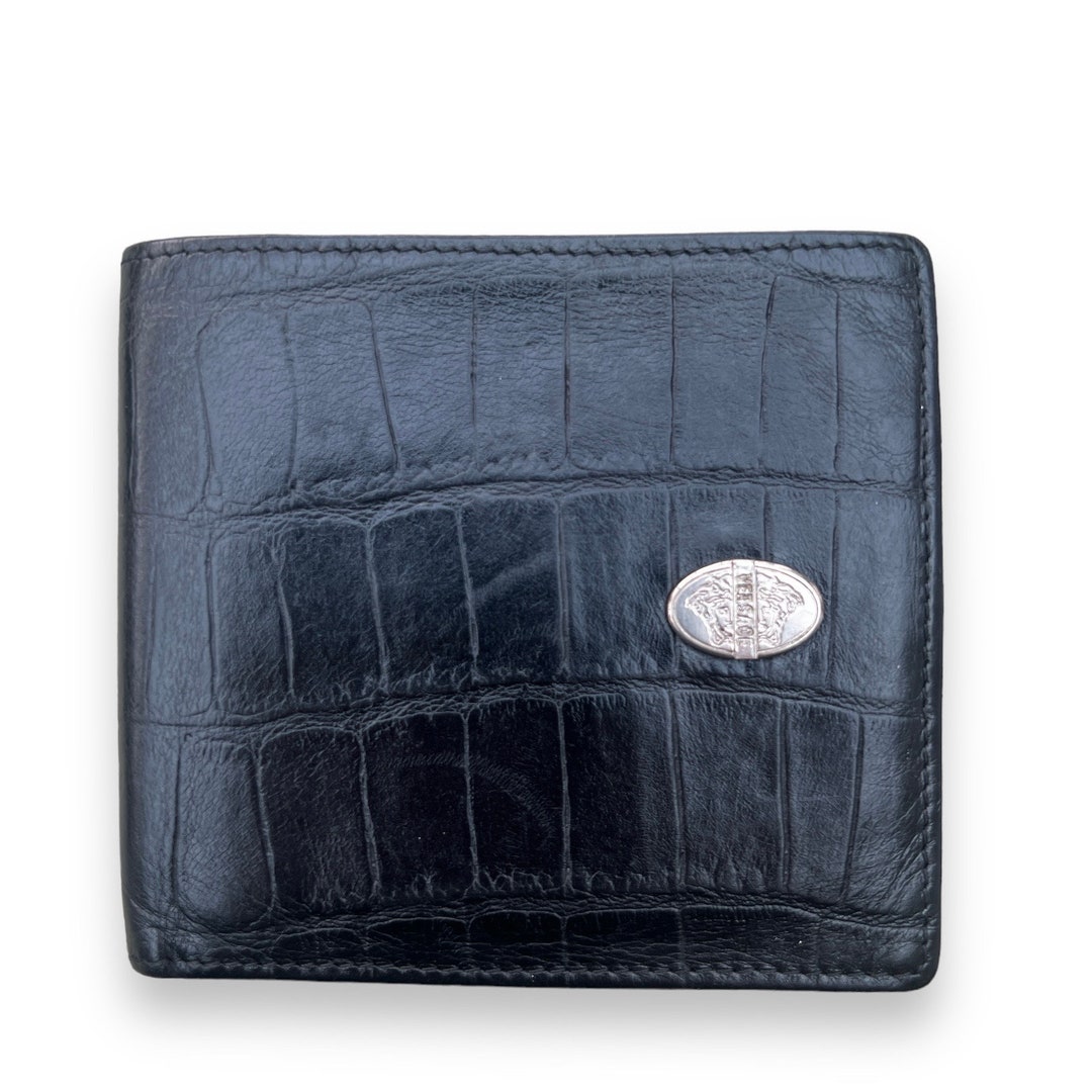 AUTHENTIC Gianni Versace Mens Wallet Vintage Black Embossed Bifold ...