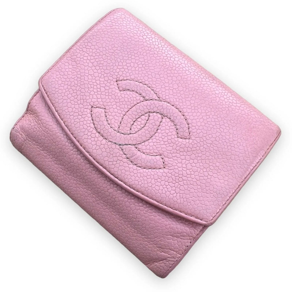 Chanel Card/lipstick Case Pink Caviar Leather Adding Strap 