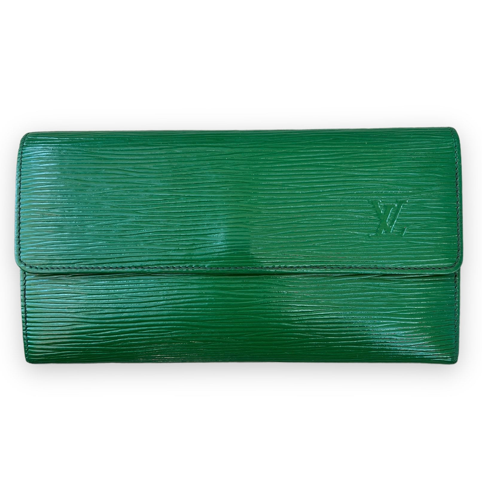 Louis Vuitton EPI Green Leather Card Holder Bifold Wallet, Made In