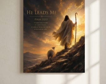 Psalm 23 Canvas Wall Art - Good Shepherd Jesus Scripture Painting - Catholic Faith Comfort Decor - Fine Religious Vertical Print