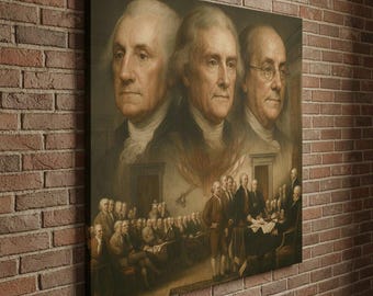Founding Fathers Historical Painting, Presidents’ Day Wall Art, American History Canvas Print, Patriotic Decor