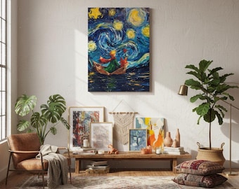 Little Prince Starry Night Canvas Print – Whimsical Nursery Art
