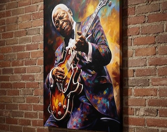 Blues Gitarrist Leinwandkunst - Bunte Jazz Musik Malerei