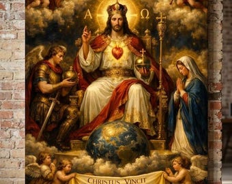 Christ the King Canvas Print, Sacred Heart Artwork, Catholic Religious Decor, Heavenly Throne Portrait, Christian Faith Gift