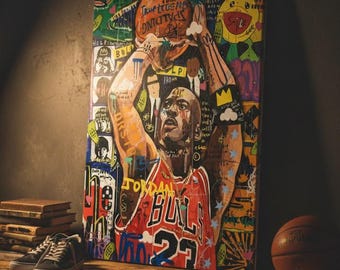 Pop Art Graffiti Druck von Michael Jordan - der ikonischen Basketball-Legende.