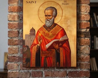 Saint Augustine of Hippo Canvas Wall Art - Catholic Doctor of the Church Icon Painting - Sacred Theology Study Decor - Fine Religious Print