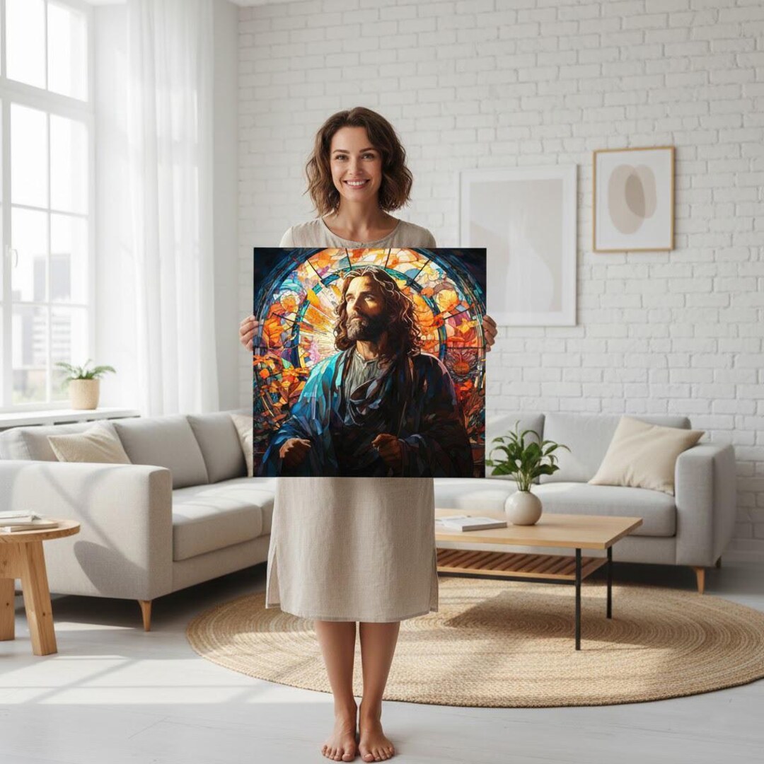 Jesus Christ Stained Glass Canvas Wall Art – Christian Religious ...