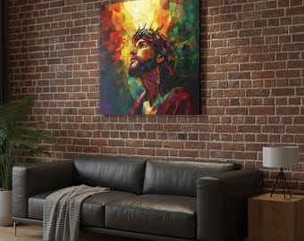 Vetrate artistiche raffiguranti Gesù Cristo, arte murale cristiana colorata, stampa su tela religiosa moderna