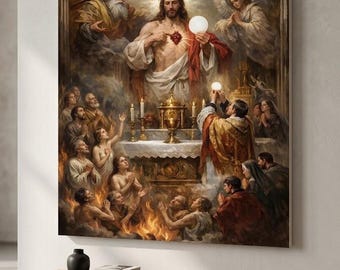 Sacred Heart of Jesus Canvas Art - Catholic Altar Wall Decor- Vintage Christian Church Poster - Traditional Living Room Gift
