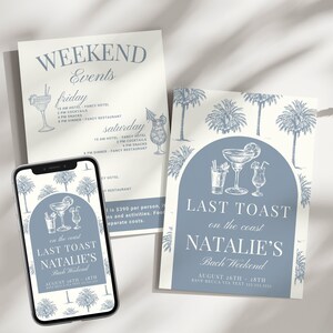 Editable Last Toast On The Coast Bachelorette Invitation, Social Club Beach Bachelorette Bachelorette Invite, Coastal Bachelorette BAC-206