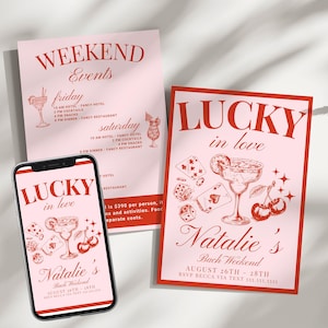 Invitación editable para despedida de soltera con suerte en el amor, invitación para despedida de soltera en Las Vegas, invitación personalizada para Social Club Vegas Bach BAC-204