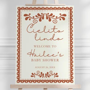 Editable Terracotta Cielito Lindo Baby Shower Welcome Sign, Papel Picado Mexican Baby Shower Decor, Digital Download Canva Template BAB-104