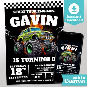 Editable Monster Truck Birthday Invitation, Boys Monster Truck Birthday Invite, Instant Download Printable Truck Theme Party BIR-319