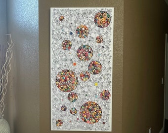 Handmade Art, Quilled Canvas Art, Rolled Paper Wall Art, Circle Art, Ocean Art, Ready to Hang Art, 48" x 24" Canvas, Contemporary Paper Art