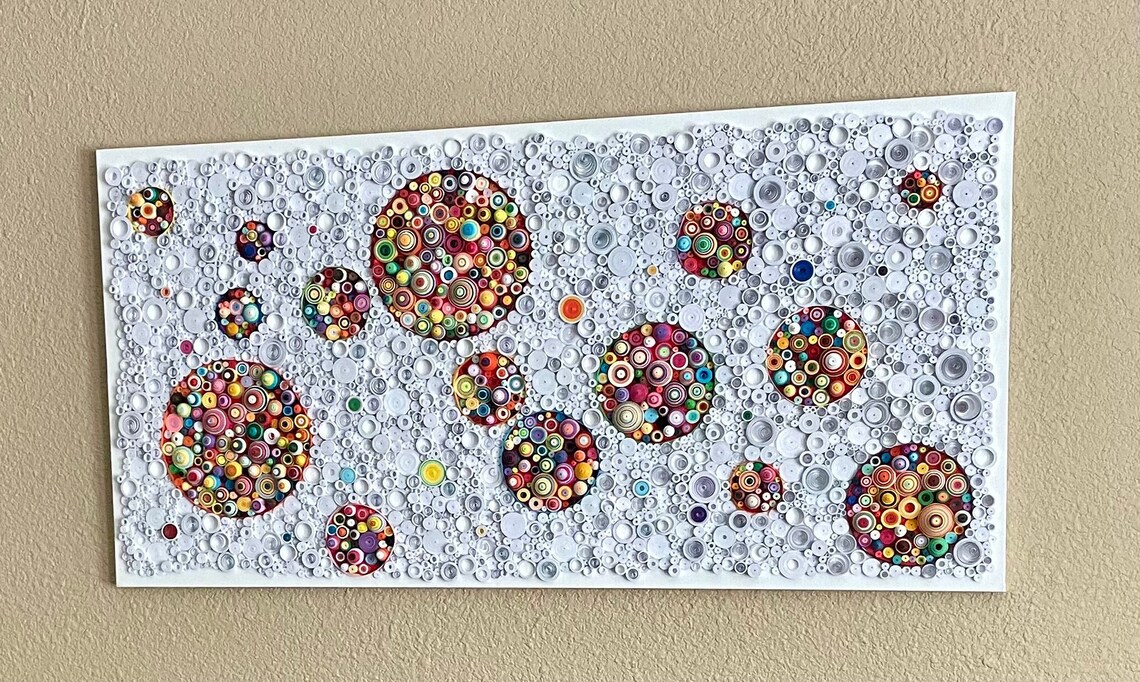 Handmade Art, Quilled Canvas Art, Rolled Paper Wall Art, Circle Art