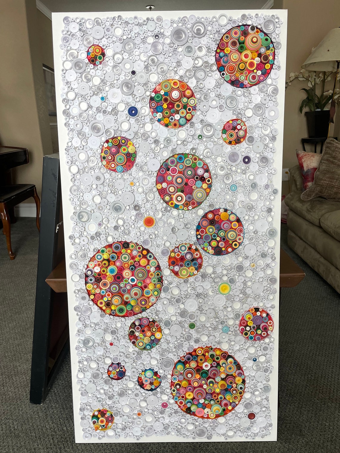 Handmade Art, Quilled Canvas Art, Rolled Paper Wall Art, Circle Art