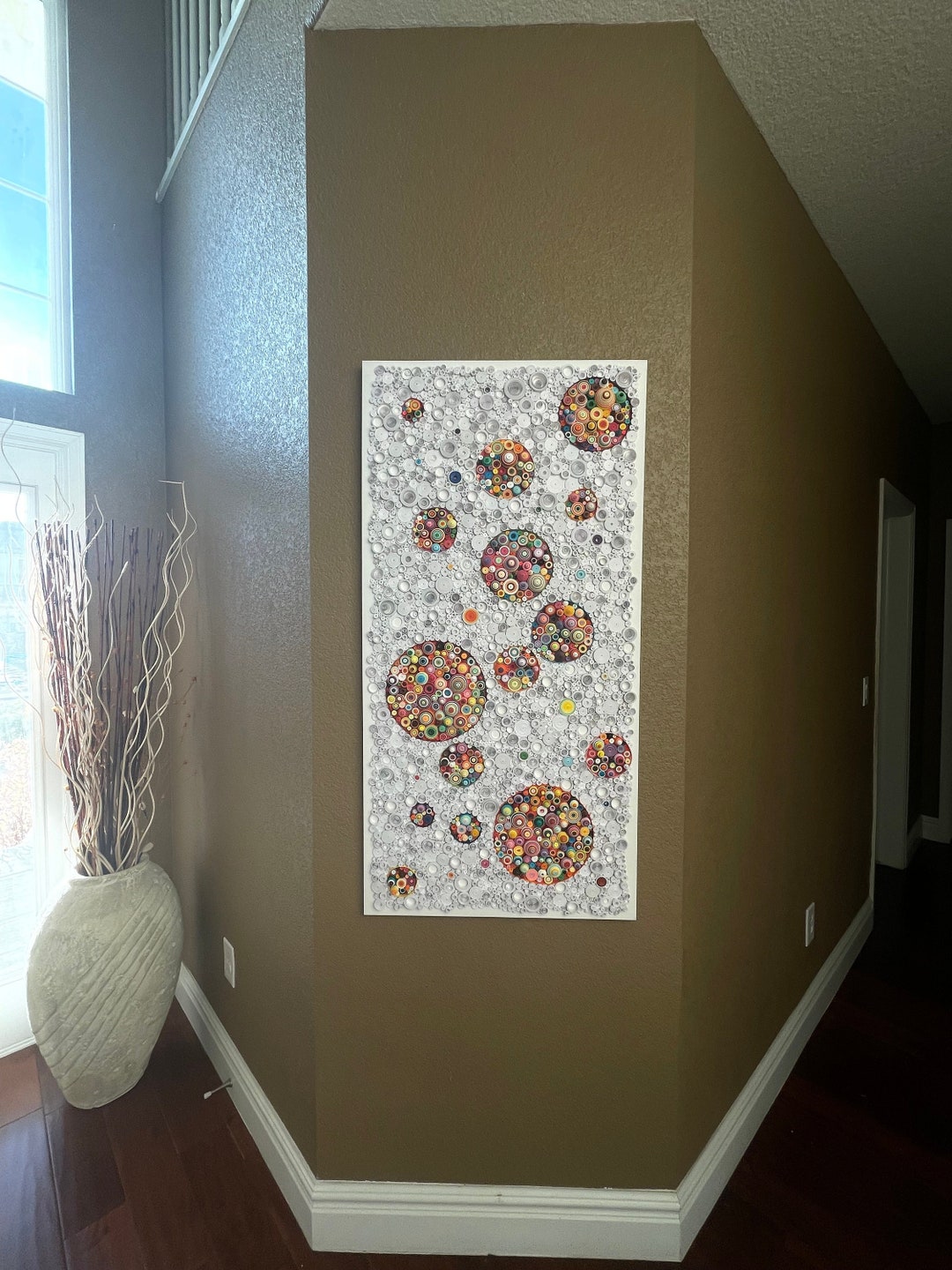 Handmade Art, Quilled Canvas Art, Rolled Paper Wall Art, Circle Art