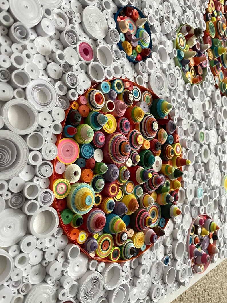 Handmade Art, Quilled Canvas Art, Rolled Paper Wall Art, Circle Art