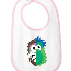2 faces of Philly Baseball baby bib - Phanatic - Bryce Harper - Philadelphia - Love City Shirts
