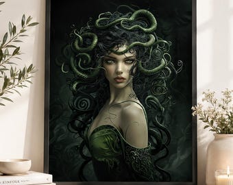 Medusa Wall Art - Snake Goddess Fine Art Print, Greek Mythology, Dark Fantasy Decor #1