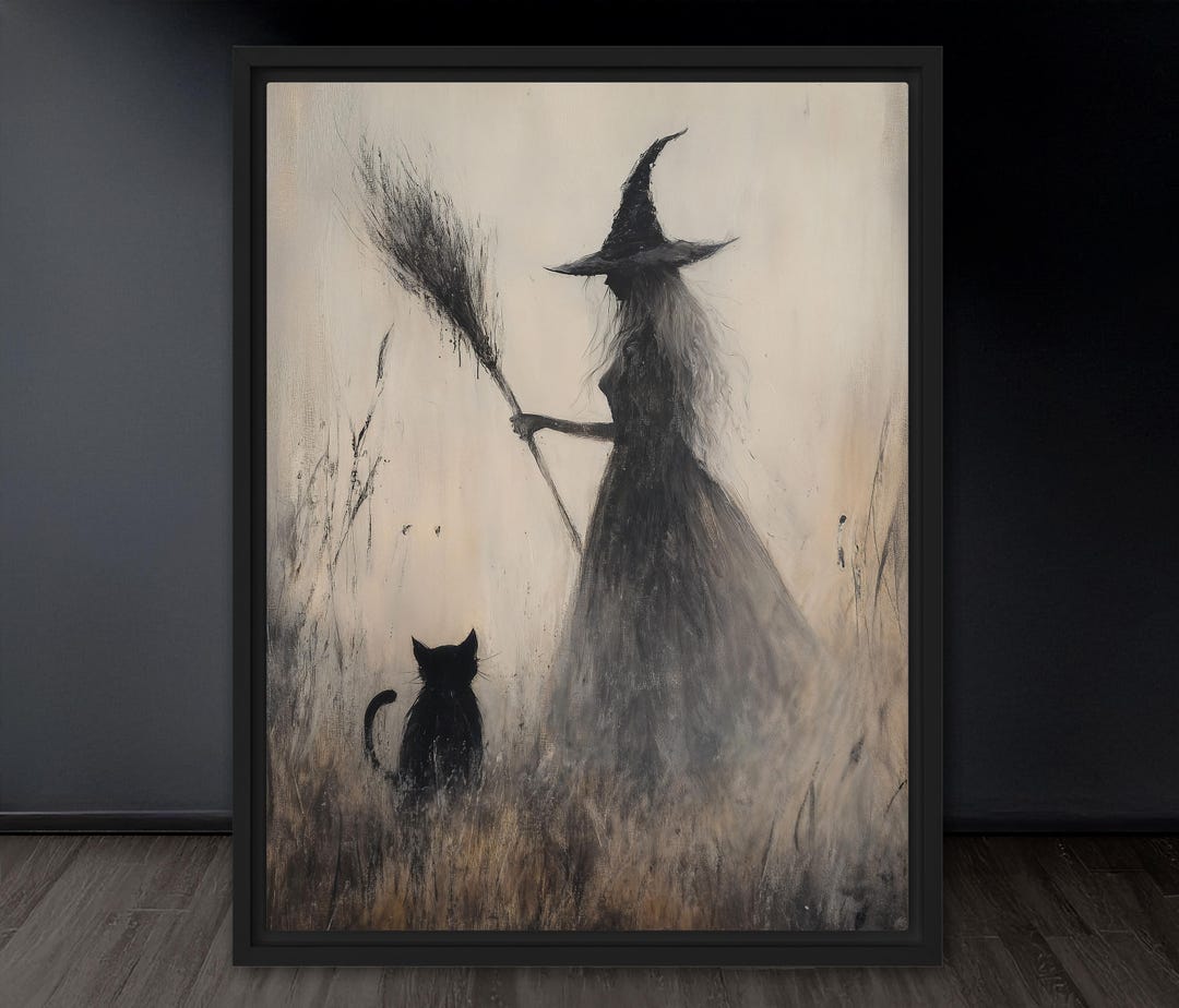 Witch and Black Cat Art Print #5: Gothic Witchcore Halloween Decor - Etsy