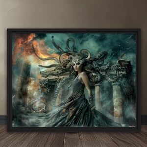 Medusa #3, Fine Art Print, Canvas, Framing Optional, Greek Mythology Canvas, Dark Fantasy Decor, Mythological Art, Snakes Gorgon Wall Art